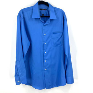 Geoffrey Beene Blue Long Sleeve Fitted Collared Button Up Shirt Men's Size XL